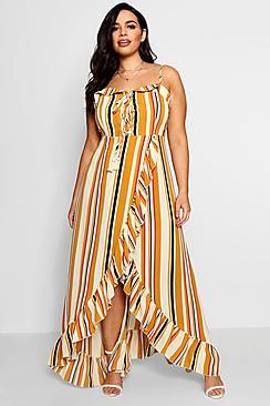 Boohoo Plus Lois Boho Stripe Ruffle Maxi Dress