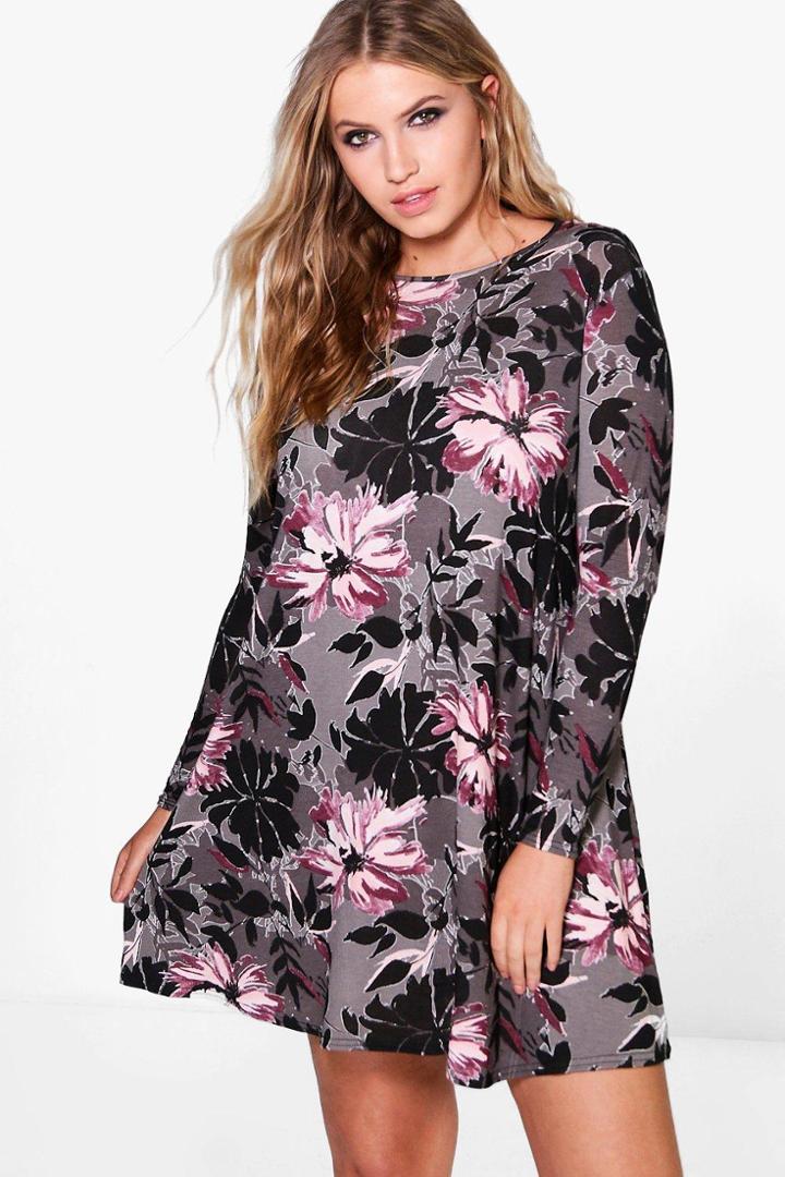 Boohoo Plus Amelia Floral Print Swing Dress Multi