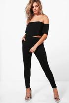 Boohoo Zoe Off Shoulder Frill Crop & Trouser Co-ord Set Black