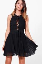 Boohoo Louise Pleated Dress Black
