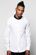 Boohoo Pu Trim Grandad Collar Shirt With Black Trim