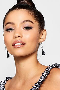 Boohoo Bar And Hoop Tassel Earrings