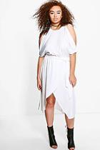 Boohoo Plus Han Open Shoulder Tie Waist Wrap Dress