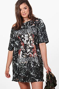 Boohoo Plus Rosie Open Shoulder Distressed Band Dress