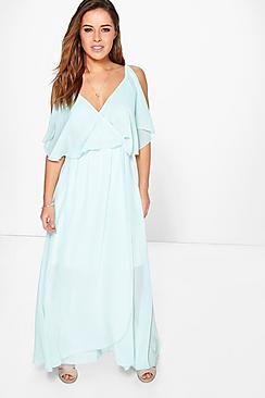 Boohoo Petite Zoe Chiffon Double Layer Wrap Maxi Dress