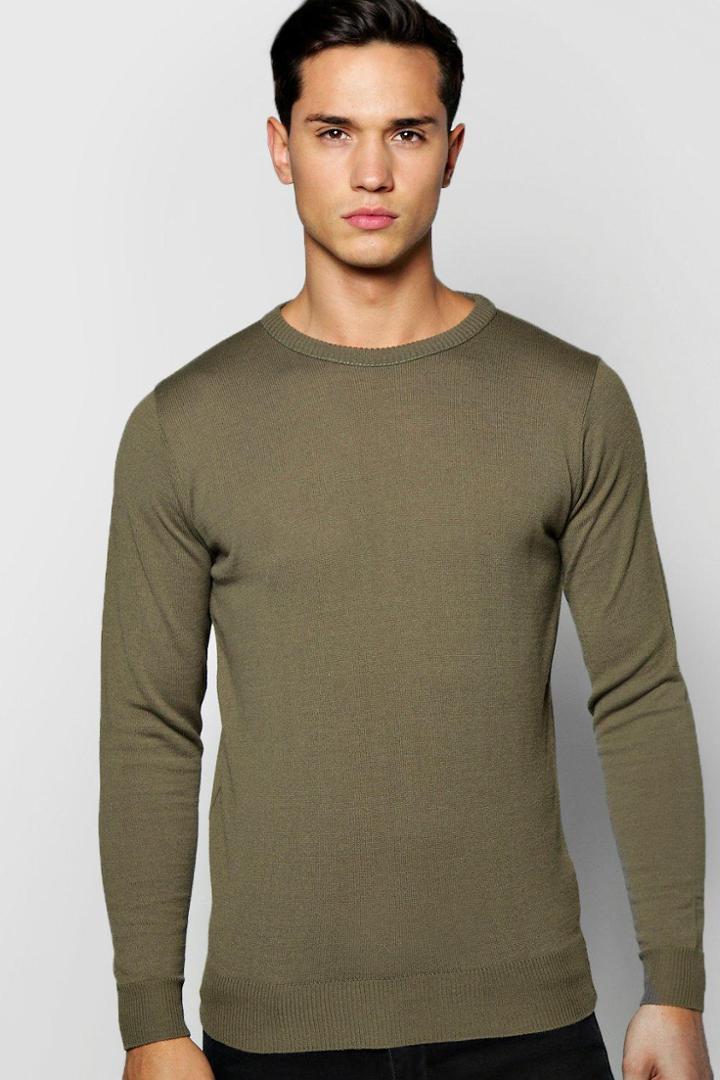 Boohoo Crew Neck Fine Gauge Jumper Khaki