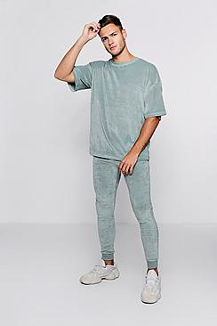 Boohoo Oversized Velour T-shirt & Jogger Set