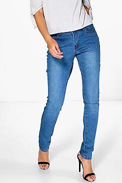 Boohoo Jen High Rise Mid Wash Blue Skinny Jeans