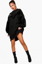 Boohoo Carolina Chevron Fur Sleeve Sweat Dress