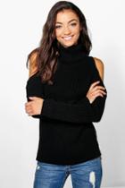 Boohoo Tall Shay High Neck Cold Shoulder Jumper Black