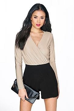 Boohoo Sophia Slinky Top Wrap Playsuit