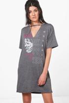 Boohoo Lois Spliced Print Choker T-shirt Dress Charcoal