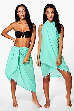 Boohoo Mia Pom Pom Multiwear Beach Sarong