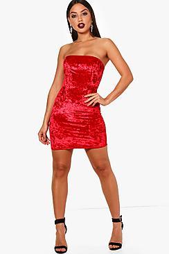 Boohoo Beth Crushed Velvet Bandeau Bodycon Dress