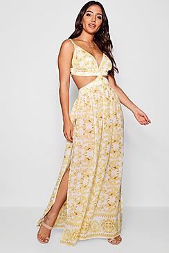 Boohoo Scarf Print Cut Out Maxi Beach Dress