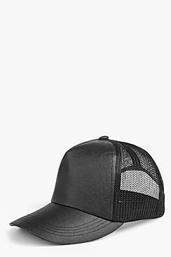 Boohoo Ella Mesh And Leather Look Cap
