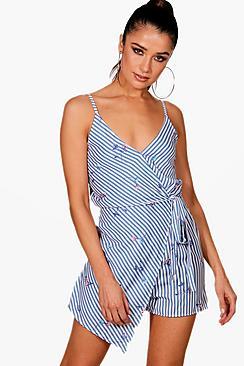 Boohoo Jenny Strappy Skort Style Striped Playsuit