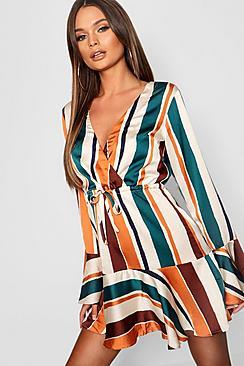 Boohoo Multi Stripe Flared Hem Skater Dress
