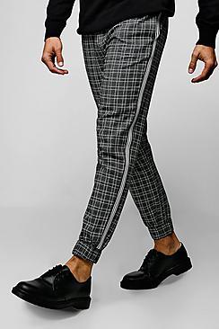 Boohoo Check Smart Cuffed Jogger Trouser With Tape