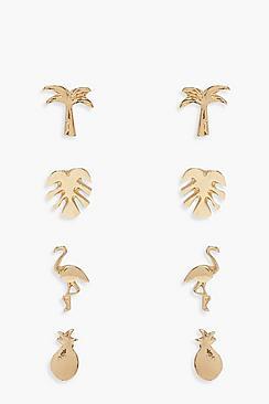 Boohoo Mini Tropical Stud Earring Pack
