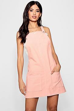 Boohoo Pocket Front Cord Pinafore Dress