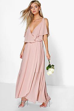 Boohoo Claudia Chiffon Double Layer Wrap Maxi Dress