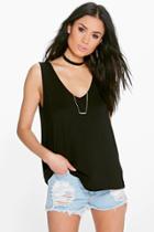 Boohoo Lia V Front And Back Tank Top Black