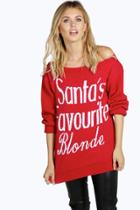 Boohoo Lexi Santa's Favourite Blonde Christmas Jumper Red