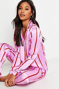 Boohoo Skinny Stripe Satin Pj Trouser Set