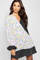 Boohoo Mix Print Polka Dot & Floral Tea Dress