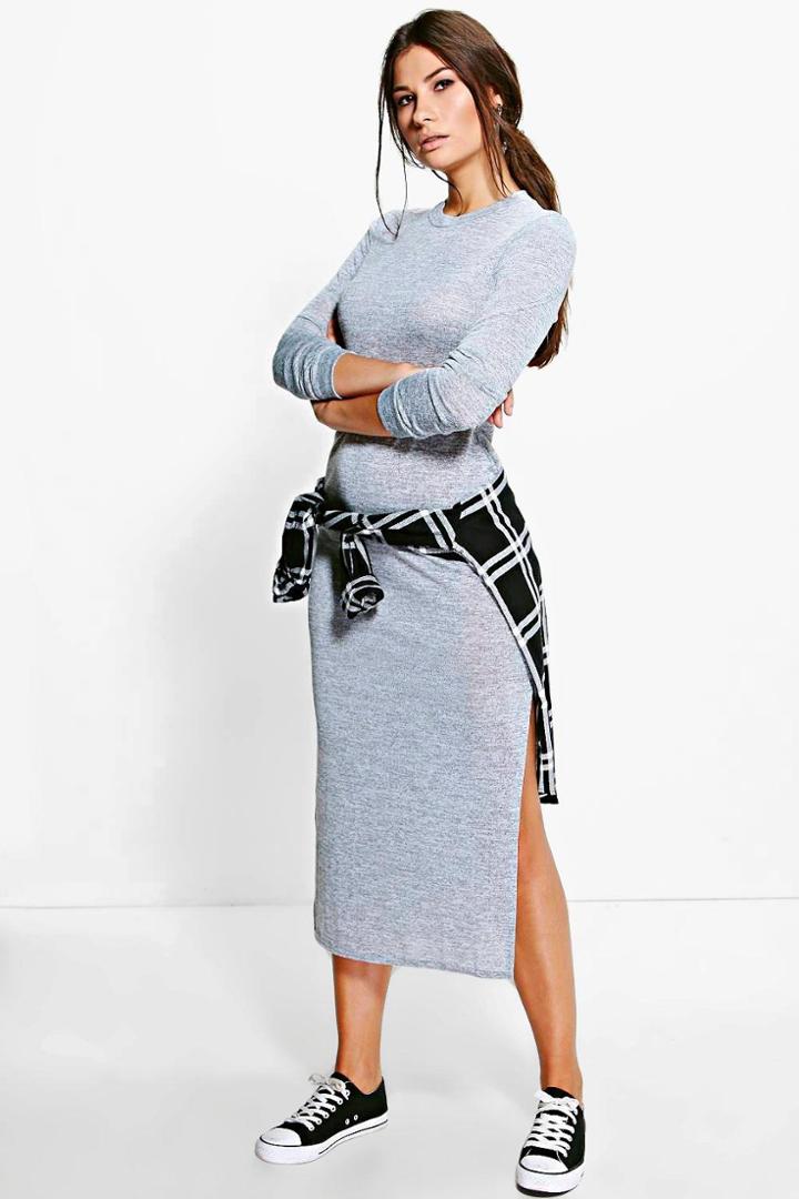 Boohoo Eliza Knitted Maxi Lounge Dress Grey
