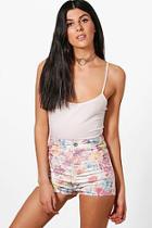 Boohoo Kelly Floral Denim Tube Shorts