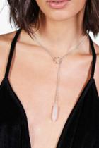 Boohoo Ava Crystal Pendant Plunge Necklace Silver