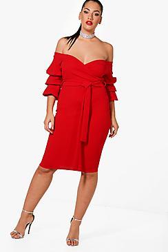 Boohoo Plus Off Shoulder Ruched Dress