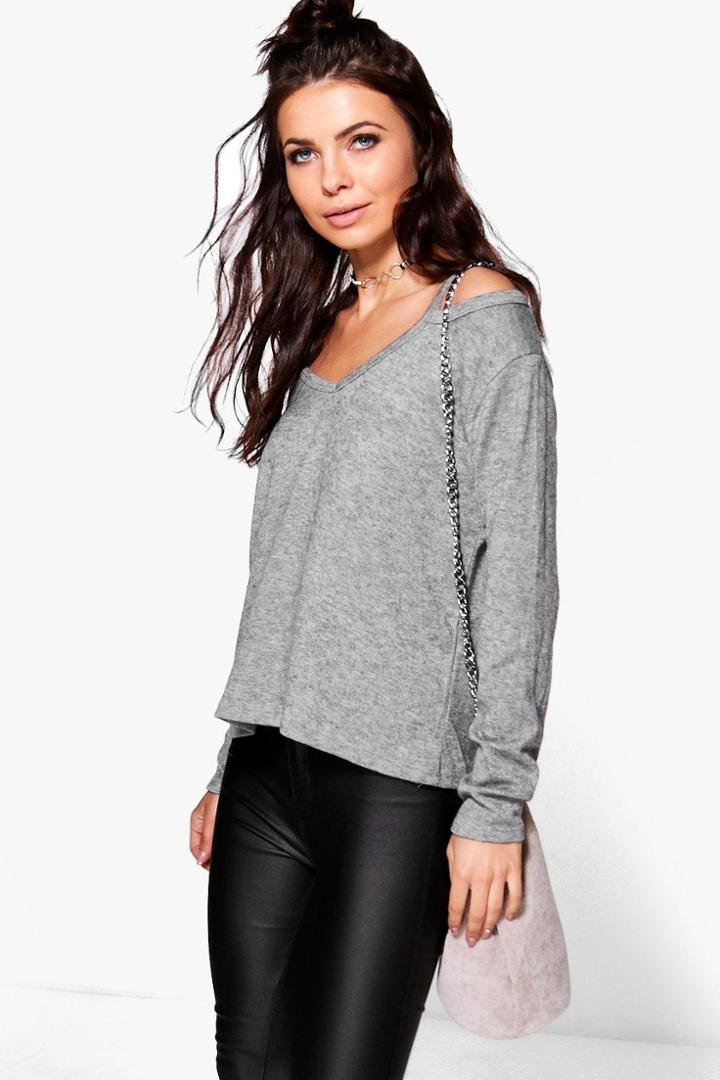 Boohoo Lucy Cold Shoulder Jumper Grey