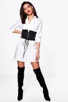 Boohoo Alicia Lace Up Corset Front Shirt Dress