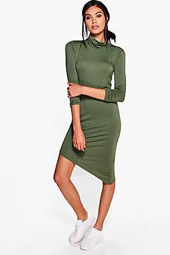 Boohoo Alaina High Neck Asymmetric Shift Dress