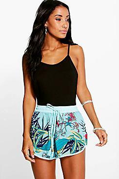 Boohoo Hollie Tropical Print Woven Runner Shorts