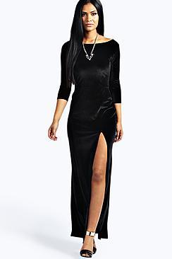 Boohoo Kelly Velvet Long Sleeve Maxi Dress