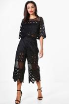 Boohoo Harriet Woven Crochet Crop & Culotte Co-ord Black
