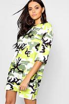 Boohoo Neon Camo Oversized T-shirt Dress
