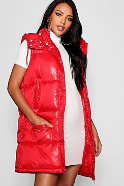 Boohoo Hooded Cire Longline Padded Gilet