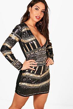 Boohoo Boutique Sequin Printed Bodycon Dress