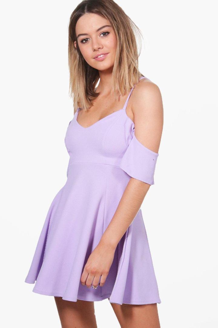 Boohoo Petite Abi Strappy Drop Shoulder Skater Dress Orchid