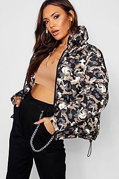 Boohoo Camo Funnel Neck Padded Jacket