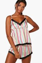 Boohoo Lizzie Multi Stripe Cami And Short Set