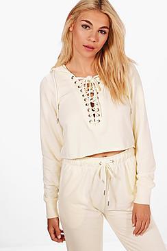 Boohoo Orla Cropped Lace Up Lounge Top