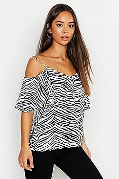 Boohoo Zebra Open Shoulder Woven Cami
