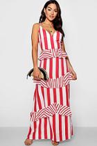 Boohoo Lara Ruffle Detail Striped Maxi Dress