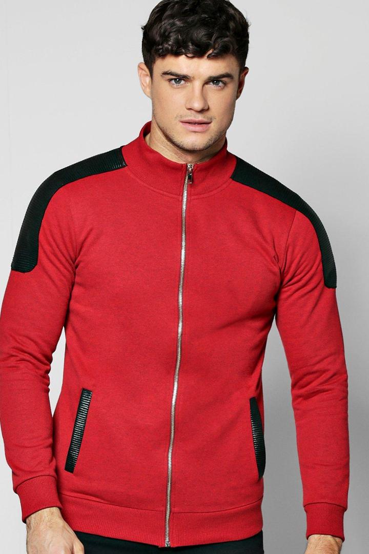 Boohoo Biker Zip Through Jersey Jacket Burgundy